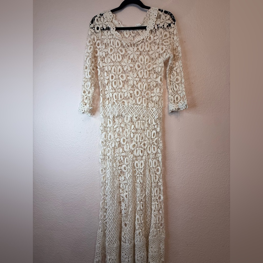 Free people cream crochet maxi dress